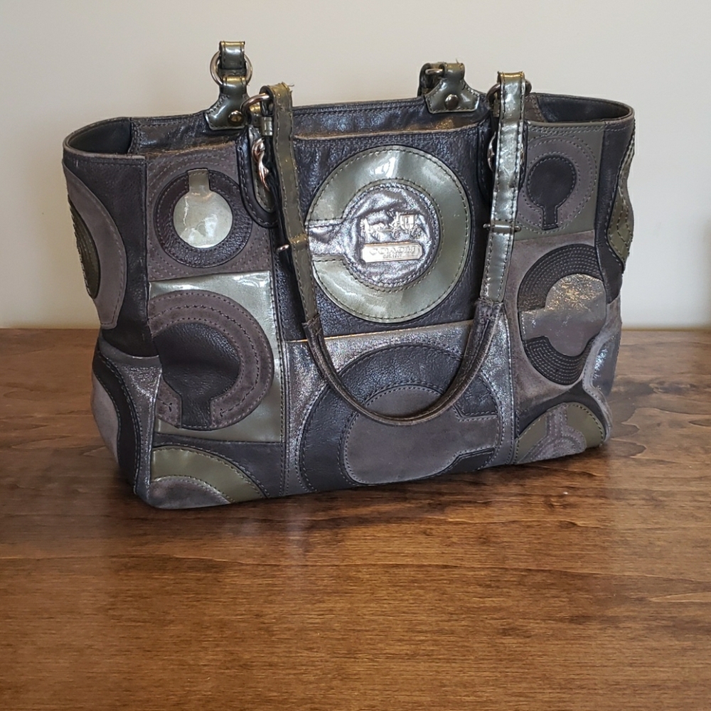 Coach Mia Inlaid C Logo Leather Suede Tote 15748